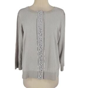 Charter Club Silver Metallic Snap Front Metal Studded Cardigan Sweater